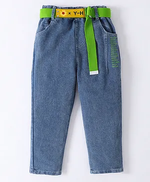 Kookie Kids Full Length Washed Jeans with Belt - Blue