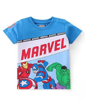 Babyhug Marvel 100% Cotton Knit Half Sleeves T-Shirt with Avengers Graphics -  Blue