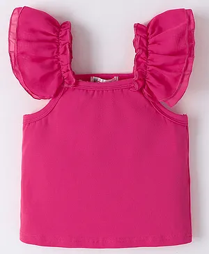 Kookie Kids Frill Sleeves Solid Color Top - Fuchsia