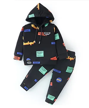 Dapper Dududes Full Sleeves Typography Printed  Hooded Sweatshirt With Track Pant - Black