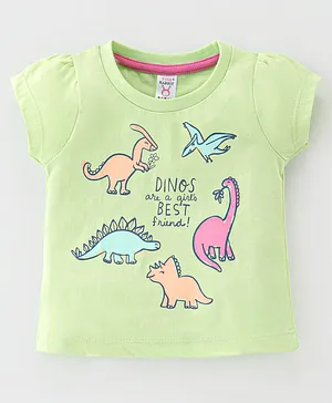 Pink Rabbit Single Jersey Knit Half Sleeves T-Shirt Dino Print- Green
