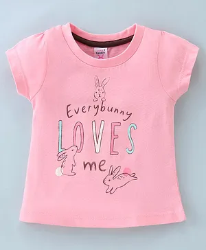 Pink Rabbit Single Jersey Half Sleeves Top With Every Bunny Loves Me Print - Light Pink