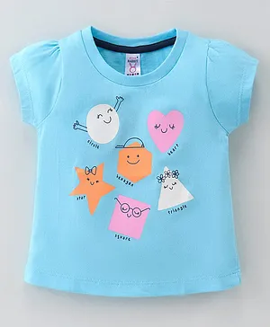 Pink Rabbit Single Jersey Half Sleeves Tops With Shapes Print - Sky Blue