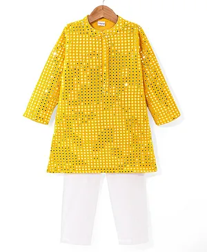Babyhug Woven Full Sleeves Mirrior Embroide Kurta Payjama Set - Yellow