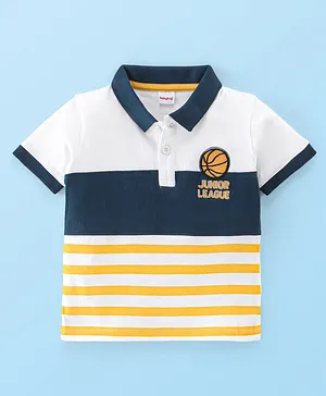 Babyhug Cotton Half Sleeves Striped Polo T-Shirt With Baskketball Applique - Multicolor