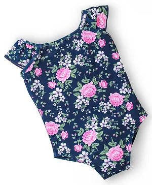 Babyhug Sleeveless V Cut Swimsuit Floral Print - Navy Blue