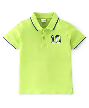 Babyhug 100% Cotton Half Sleeves Polo T-Shirt with Applique Detailing- Lime Green