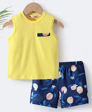 Kookie Kids Sleeveless T-Shirt & Shorts Set with Lemon Print  Yellow & Blue