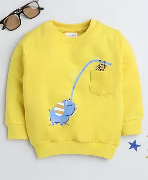 BUMZEE Full Sleeves Baby Elephant & Monkey Printed Sweatshirt - Yellow