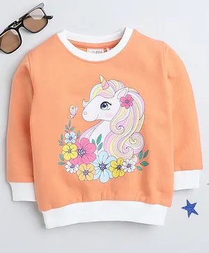 BUMZEE Cotton Full Sleeves Unicorn Printed Sweatshirt - Orange