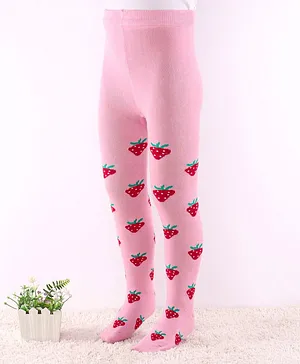 Cute Walk by Babyhug Non Terry Knit Anti Bacterial Footed Tights Strawberry Design - Pink