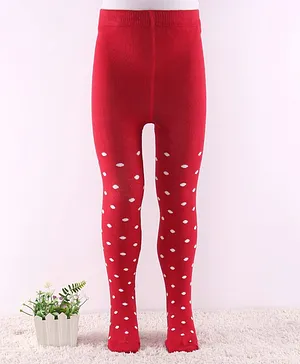 Cute Walk by Babyhug Non Terry Knit Anti Bacterial Footed Tights Polka Dot Design - Red