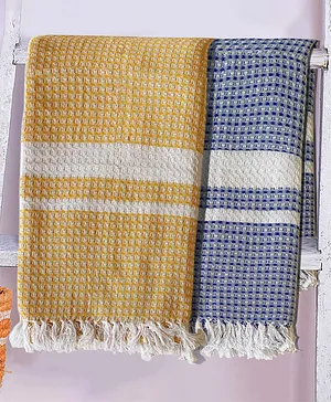 Lushomes towels for bath Yellow Blue - Set of 2