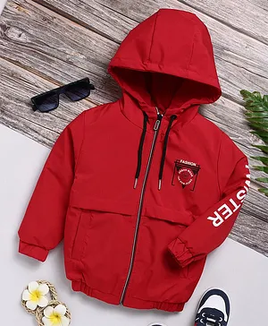 TOONYPORT Full Sleeves Twister Text Printed Hooded Jacket - Red