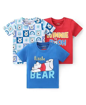 Babyhug Disney Cotton Knit Half Sleeves Bear Printed T-Shirts Pack of 3 - Red & Blue