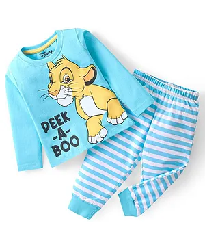 Babyhug Disney Single Jersey Knit  Full Sleeves Night Suit  with Lion  King Graphics - Blue