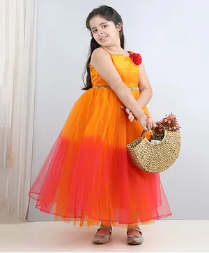 Toy Balloon Kids Sleeveless Beads & Sequin Belt Embellished Ombre  Effect Flared Gown - Yellow