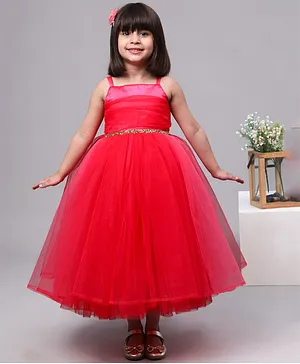 Toy Balloon Kids Kids Sleeveless Full Length Beeds Embellished Party Dress - Pink