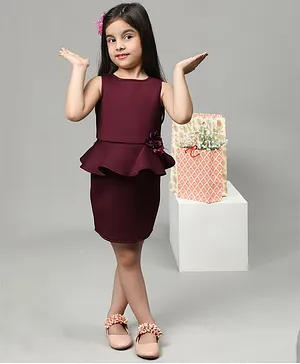 Toy Balloon Kids Sleeveless Floral Applique Detailed Frill Detailed Dress -  Wine Red