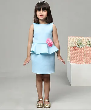 Toy Balloon Kids Sleeveless Floral Applique Frill Detailed Dress -  Light Blue