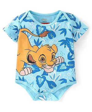 Babyhug Disney 100% Cotton Knit Half Sleeves Onesie With Lion King Print - Blue