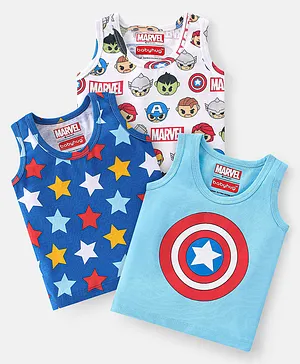 Babyhug Marvel 100% Cotton Knit Sleeveless Sando with Avengers Print Pack of 3- Multicolor