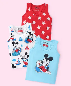 Babyhug Disney 100% Cotton Knit Sleeveless Star & Mickey Mouse Print Sando Pack of 3 - Multicolour
