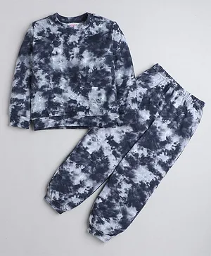 Taffykids Full Sleeves Tie Dye Coordinating Sweatshirt & Joggers Set - Bluish Grey