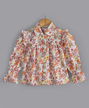 Hugsntugs Full Sleeves Floral Printed Frill Top - Yellow Red