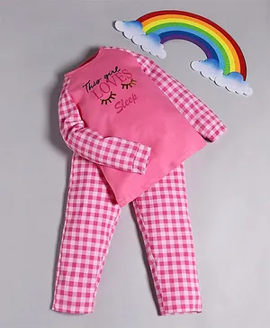 RAINE AND JAINE Full Sleeves Love Printed Tee & Pajama Nightwear Set - Pink