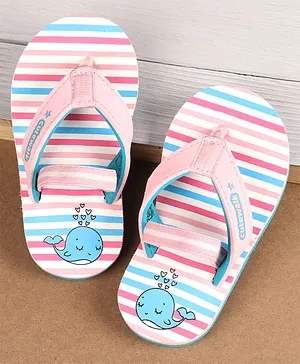 Cute Walk by Babyhug Flip Flops with Back Strap Whale Print - Pink