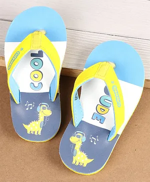Cute Walk by Babyhug Flip Flops With Dino Print - Yellow & Blue