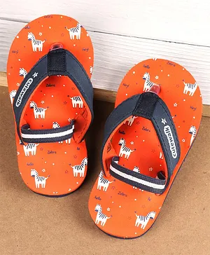 Cute Walk by Babyhug Flip Flops with Back Strap Zebra Print - Orange