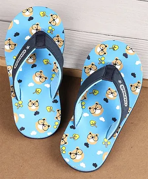 Cute Walk by Babyhug Flip Flops with Back Strap Teddy Print - Blue