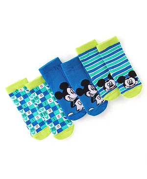 Cute Walk by Babyhug Disney   Anti-Bacterial Ankle Length  Striped Solid & Mickey Mouse Graphics Pack of 3- Blue & Green