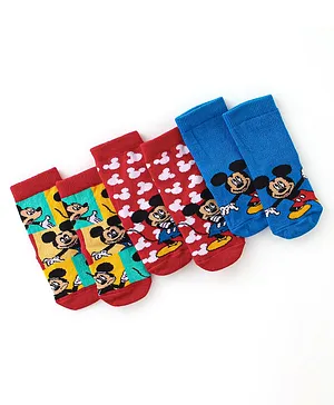 Cute Walk by Babyhug Disney   Anti-Bacterial Ankle Length Mickey Mouse Graphics Pack of 3- Blue & Red