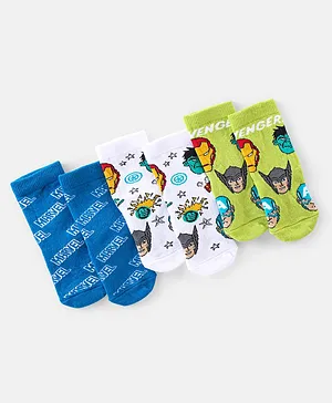 Cute Walk by Babyhug Marvel   Anti-Bacterial Ankle Length Socks   Avengers Graphics Pack of 3- Blue & Green White