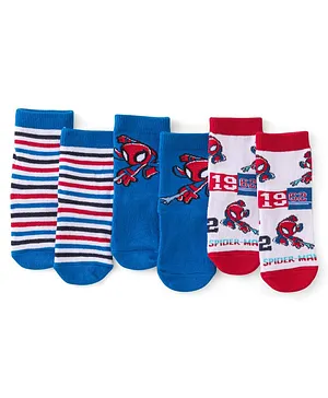Cute Walk by Babyhug Marvel Anti-Bacterial Ankle Length Socks Spider Man  Graphics Pack of 3- Multicolour
