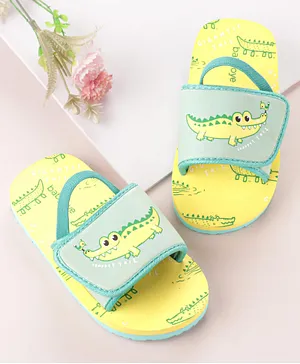 Babyoye Slip On  Flip Flops with Dino Print - Yellow