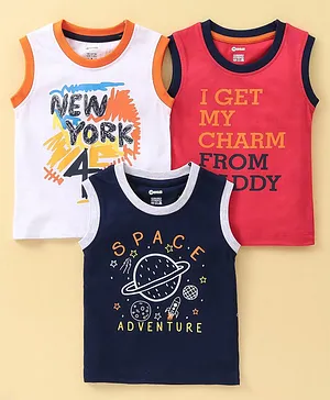 OHMS Single Jersey Sleeveless Text Printed T-Shirts Pack of 3 - Multicolour