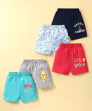 OHMS Single Jersey Knit Above Knee Length Shorts Lion Print Pack Of 5 - Multicolor