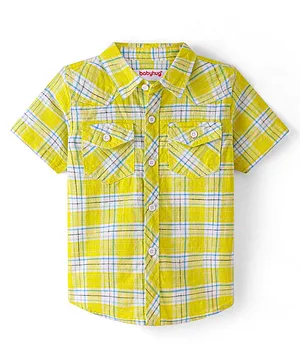 Babyhug 100% Cotton Woven Half Sleeves Regular Collar Checked Shirt - Yellow