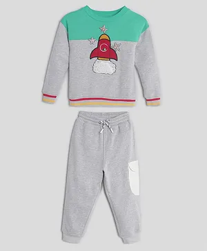 Somersault  Full Sleeves Rocket Embroidered & Colour Blocked Sweatshirt With Joggers Set - Multi Colour