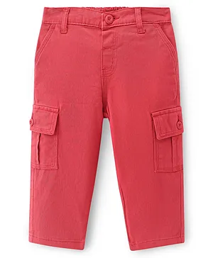 Babyhug Full Length  with Stretch Woven Trousers Solid Colour - Red