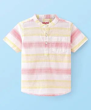 Babyhug 100% Cotton Woven Half Sleeves Mandarin Collar Striped Shirts - Multicolour