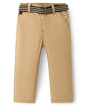 Babyhug 100% Cotton Woven Full Length Trouser Solid Colour - Beige