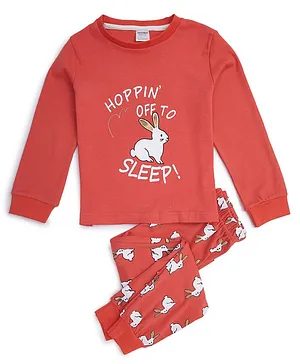 Unicorns Cotton Full Sleeves Hoppin Off To Sleep Printed Night Suit - Red