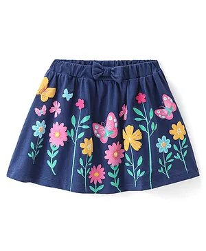 Babyhug Single Jersey Knit Mid Thigh Length Skirt Floral Print - Navy Blue