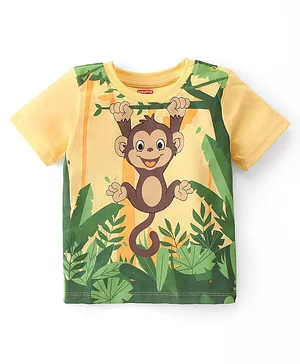 Babyhug Cotton Knit Half Sleeves  T-Shirt Monkey  Graphics- Yellow