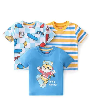 Babyhug Cotton Knit Half Sleeves T-Shirt Stripes & Tiger Graphics Pack of 3 - Multicolour